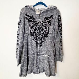 Vocal Womens Hoodie Embellished Tunic Zip Up Shirt/Dress Size Small